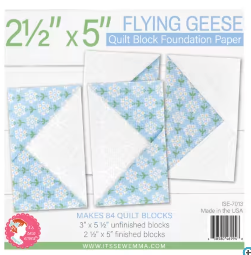 2.5x5" Flying Geese Quilt Block Foundation Paper
