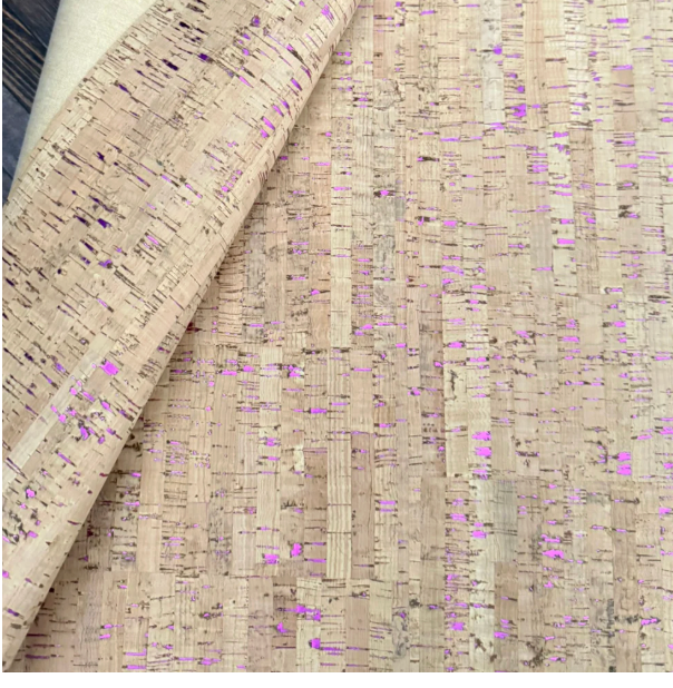 Cork Fabric in Natural with Fuchsia-13x18"