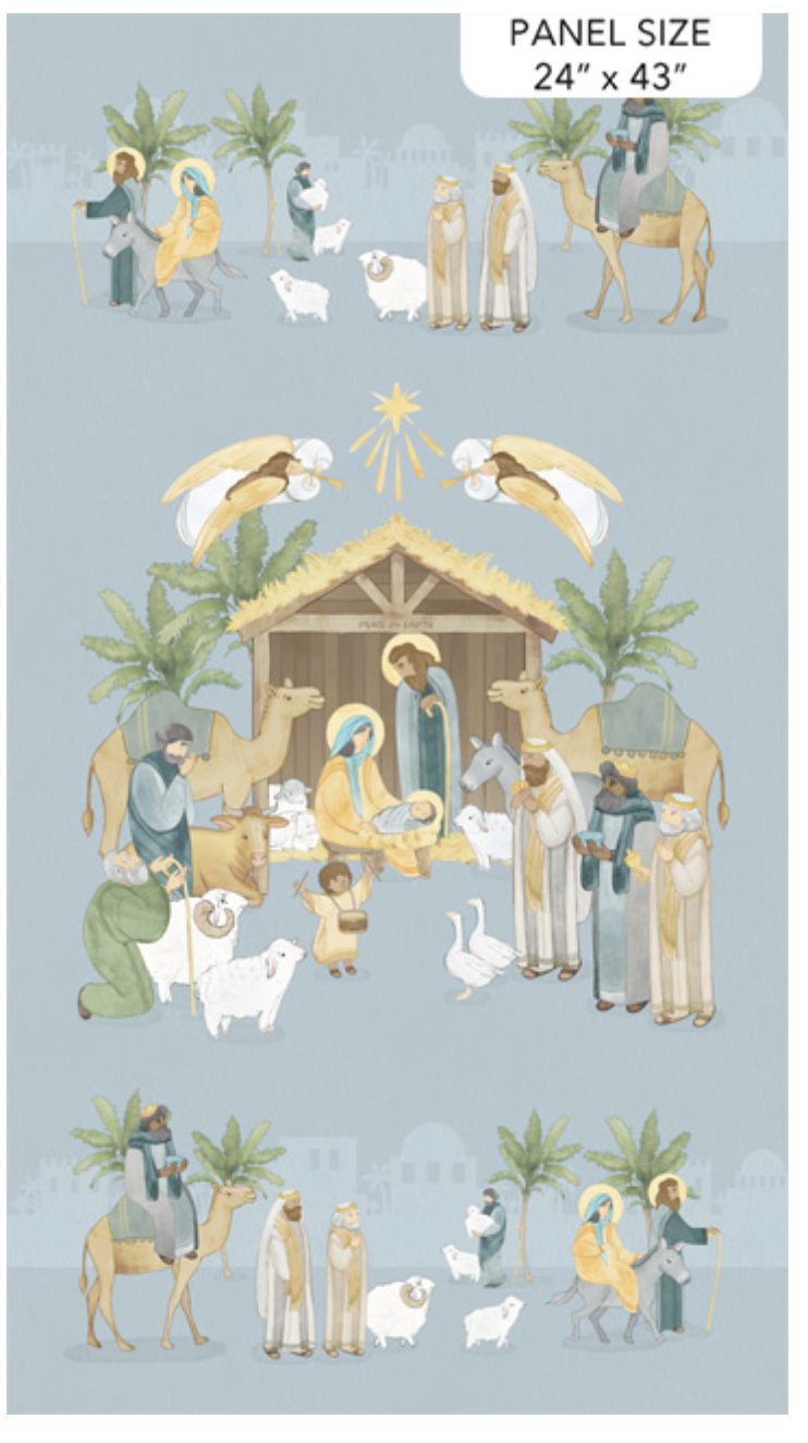 The Nativity-Blue Multi Nativity Panel approx 24x42"