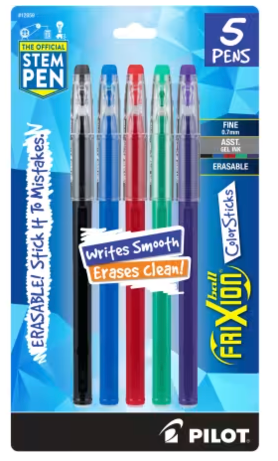 Frixion Colorsticks Black Blue Red Green Purple 5pk