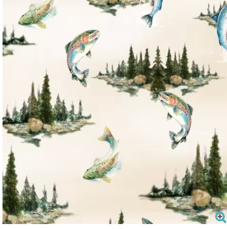 Reeled In-Cream Lake Scene with Fish