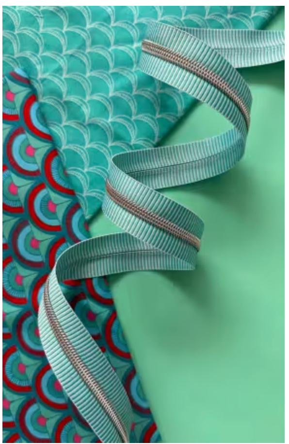 Teal Stripe Zipper Tape with Nickel Teeth