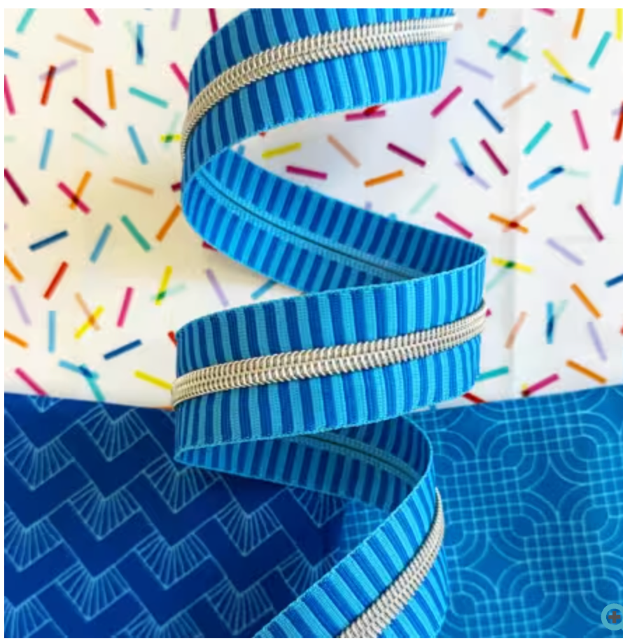 Wide Blue Stripe Zipper Tape with Nickel teeth