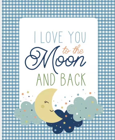 Love You to the Moon Flannel Blue 36" Panel