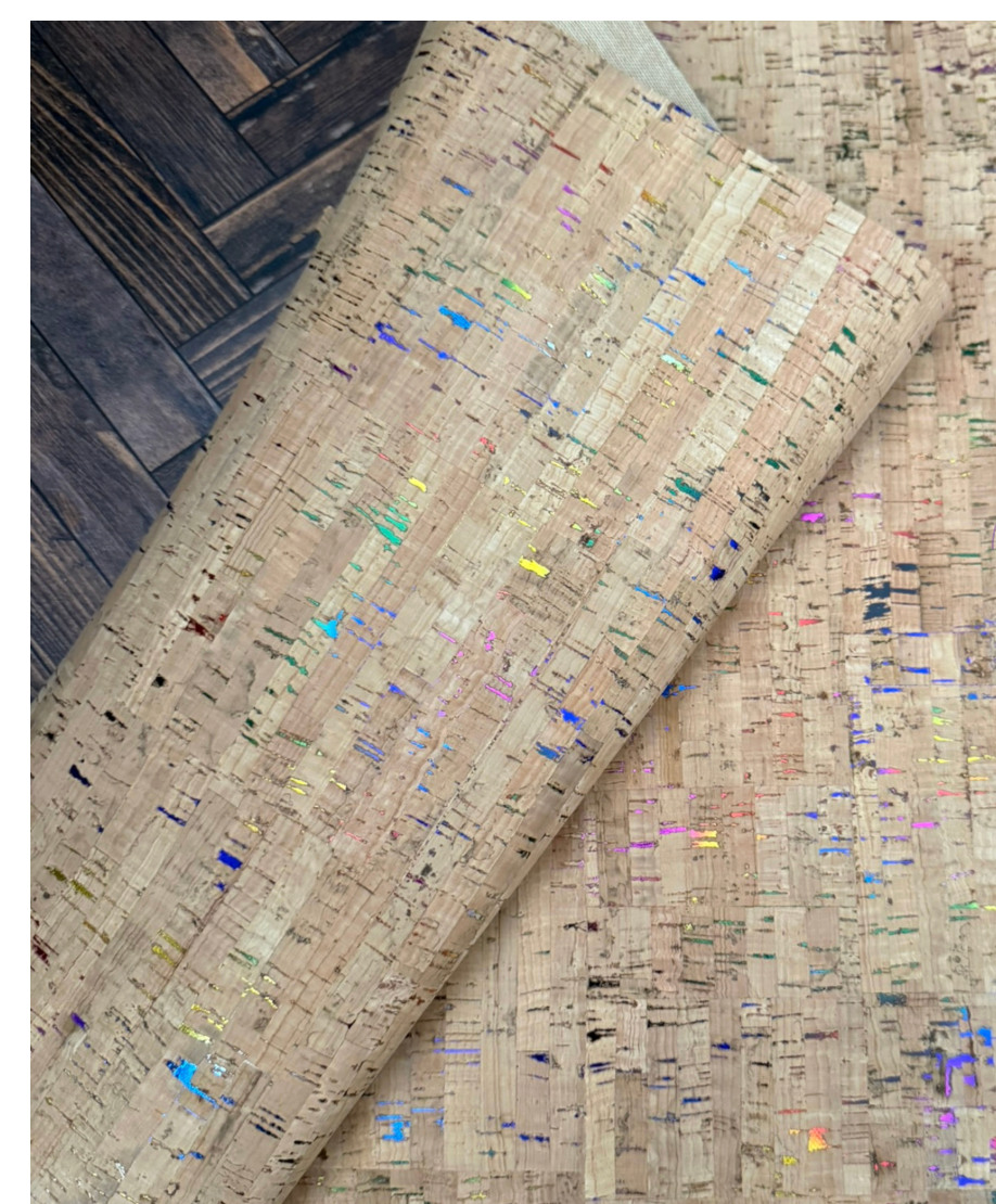 Cork Fabric in Natural with Rainbow-18x27"