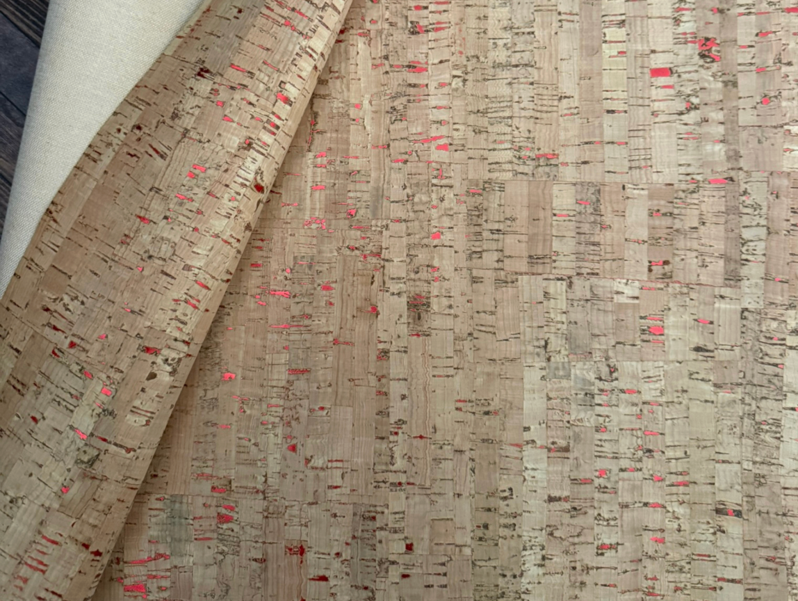 Cork Fabric in Natural with Red-18x27"