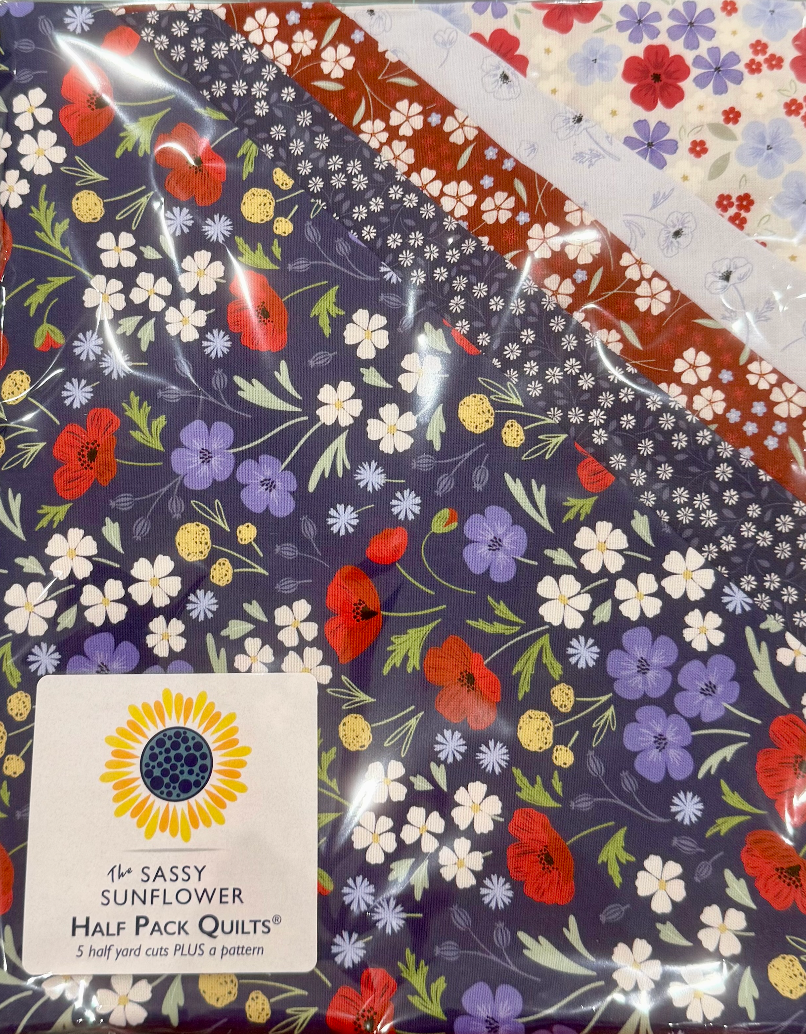 Red, White & Bloom-The Sassy Sunflower Half Pack Quilts Kit