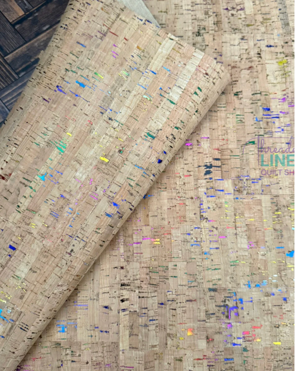 Cork Fabric in Natural with Rainbow Flecks-18x54