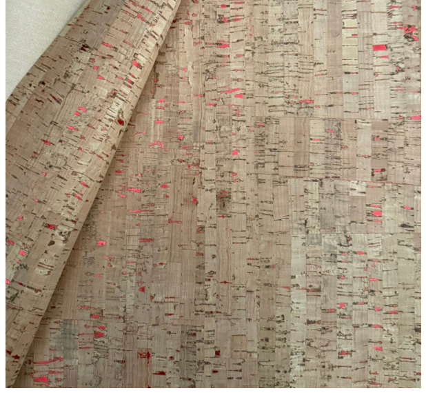 Cork Fabric in Natural with Red-13x18
