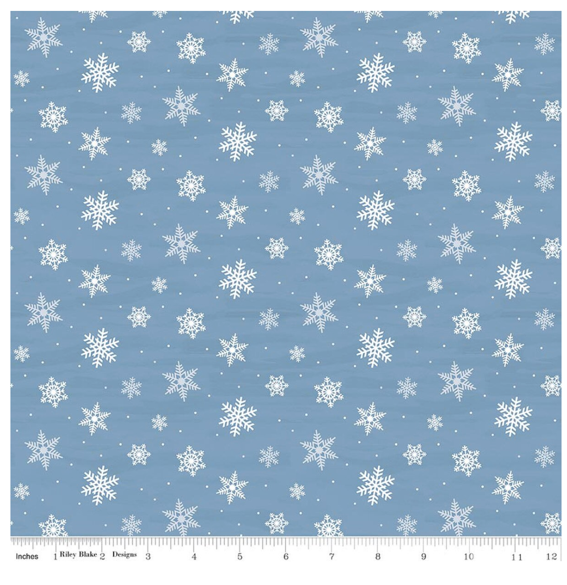 Covered Bridges in Winter Snowflakes Blue