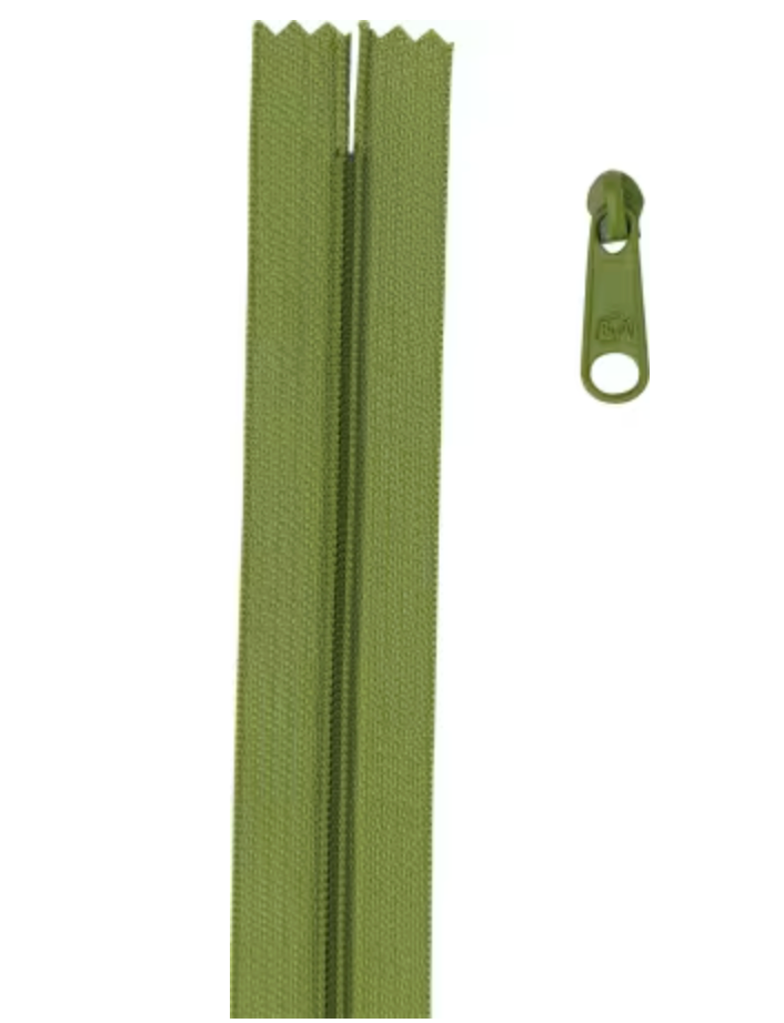 4 yards of 16mm #4.5 zipper chain and 16 Extra-Large Coordinated Pulls Olive