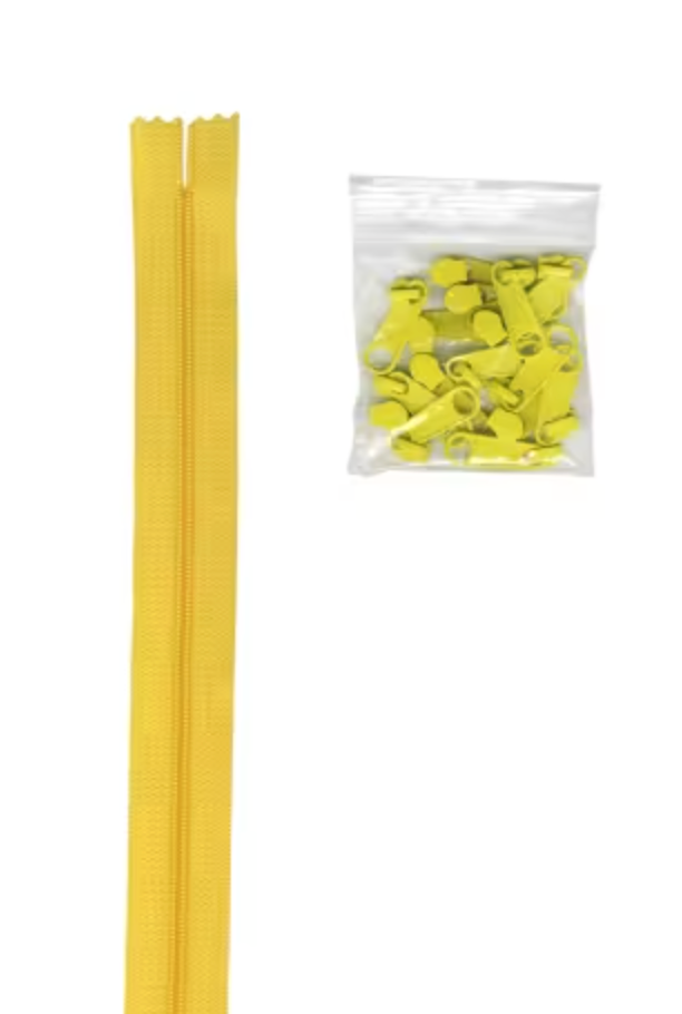4 yards of 16mm #4.5 zipper chain and 16 Extra-Large Coordinated Pulls Dandelion