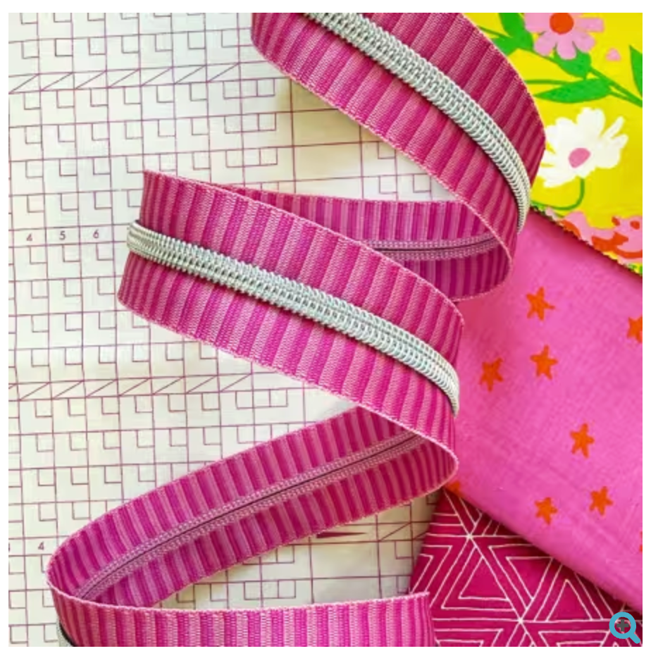 Wide Pink Stripe Zipper Tape with Nickel teeth