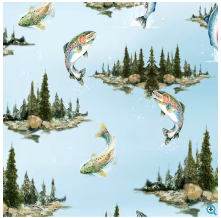Reeled In-Light Blue Lake Scene with Fish