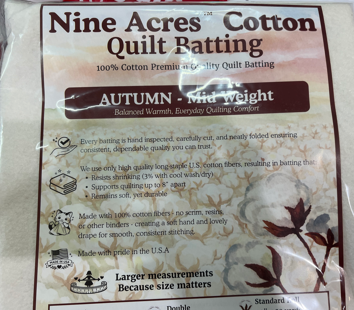 Natural Cotton Autumn Crib 60x45" Batting