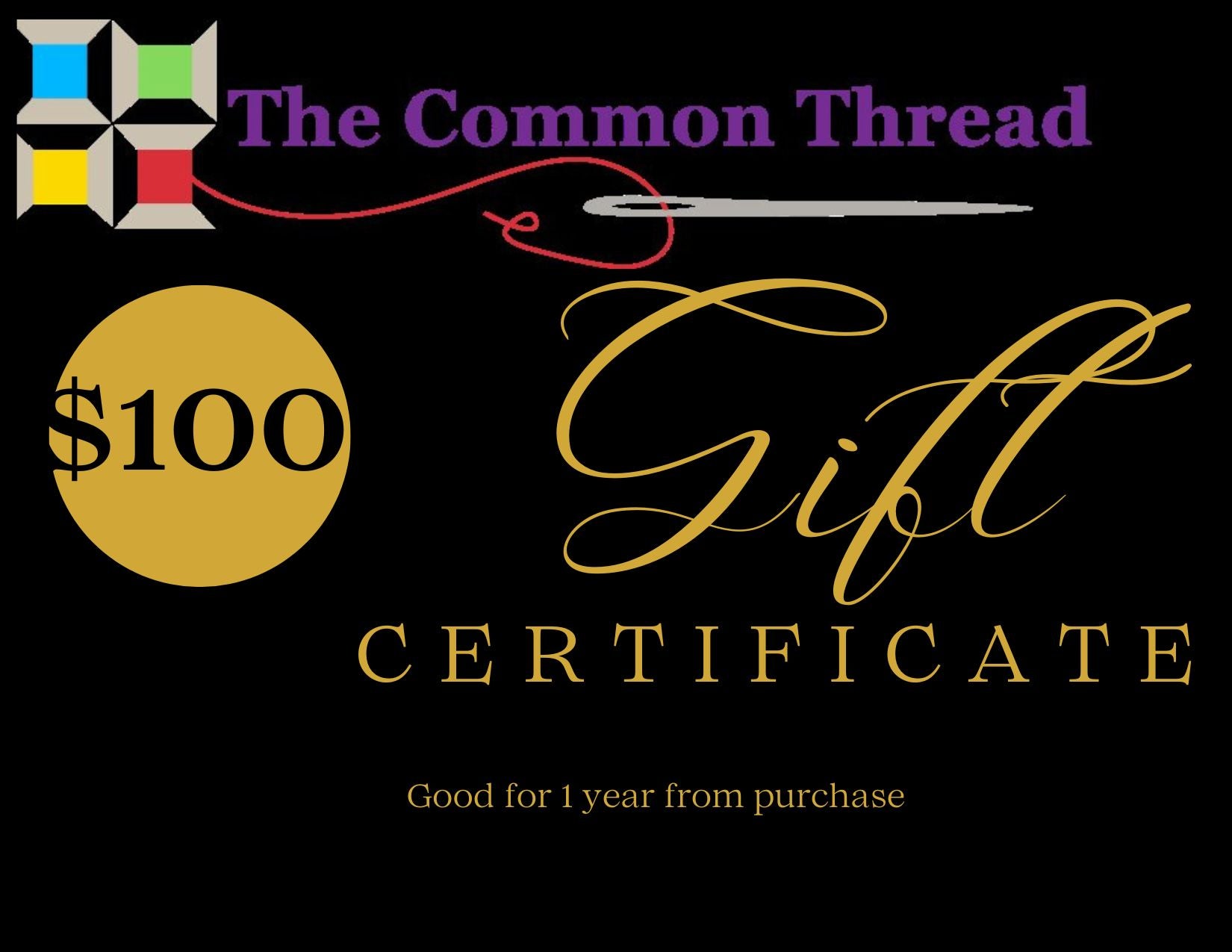 $100 GIFT CERTIFICATE FOR IN STORE USE ONLY